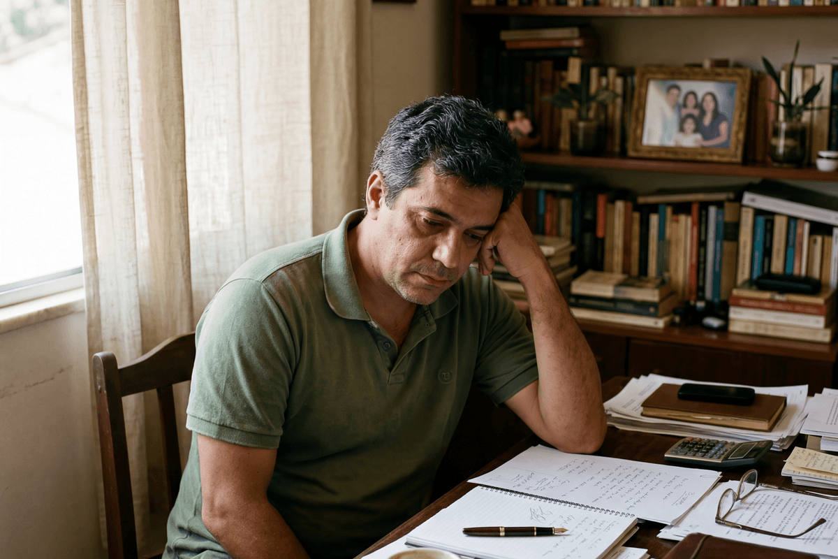 Investigação cansaço sem causa aparente · still-life editorial C+Med · saúde hormonal masculina